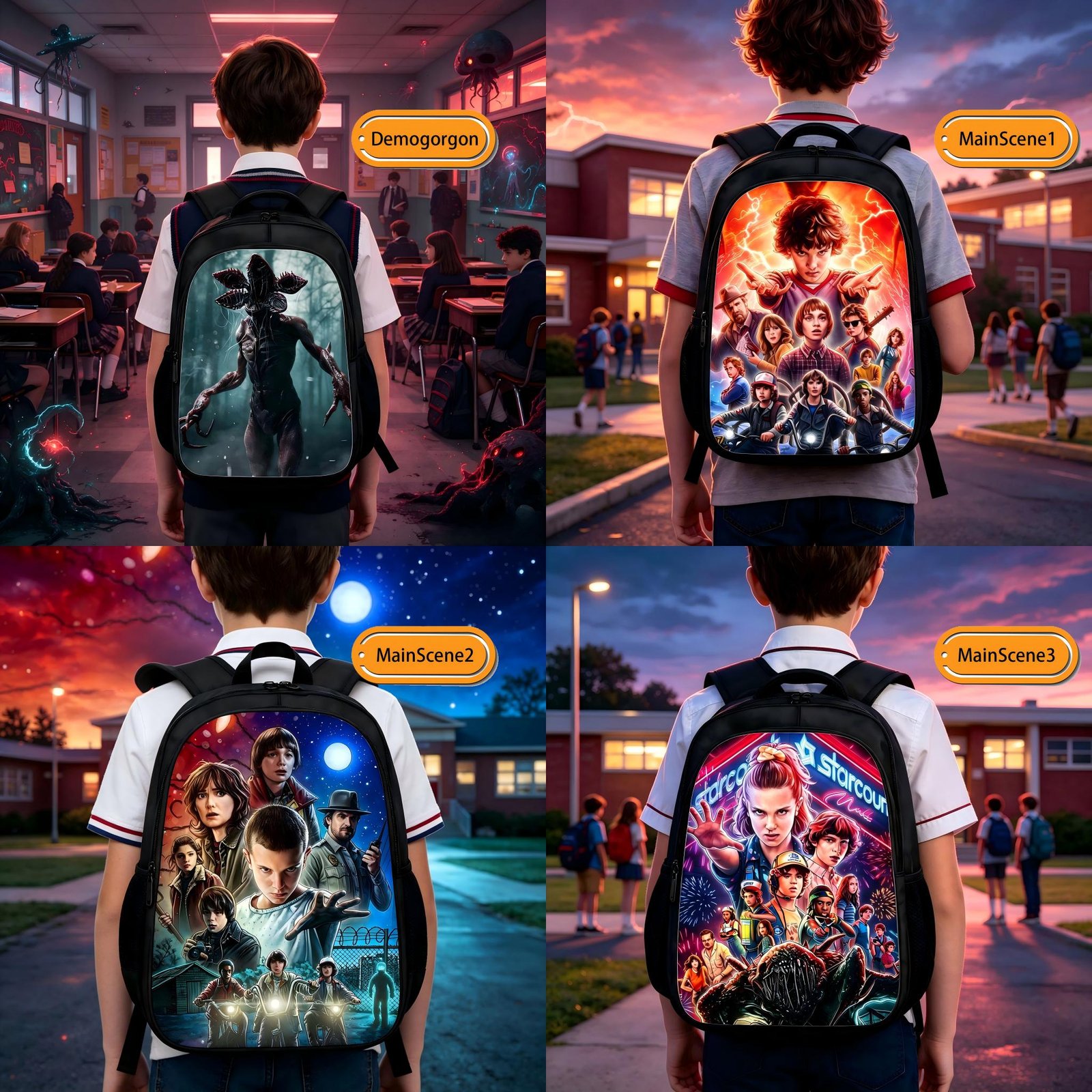 怪奇物语3D背包-主图1(1) 3D Printing Kid Children Backpack for School - Image 1